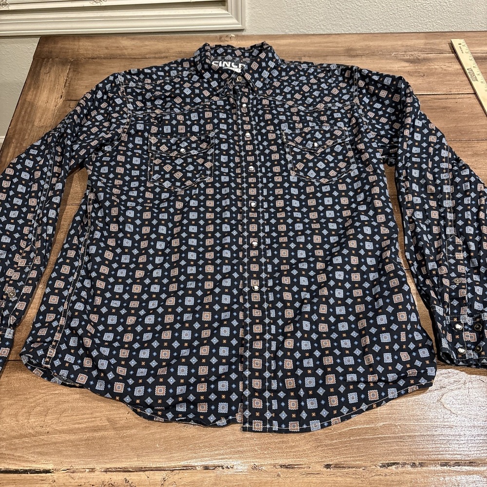 Cinch Modern Fit Men's L Large Geometric Snap Button Western Shirt